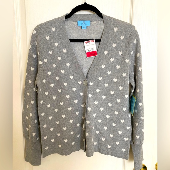 CeCe Sweaters Nwt Cece Cardigan Size M Gray With White Hearts